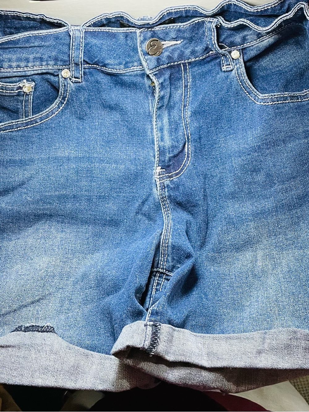 Womens Blue Denim Jeans Shorts - Classic Casual Fit Patriotic back pockets